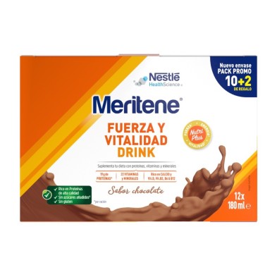 Meritene Fuerza y Vitalidad Drink 12 Botellas 180 ml Sabor Chocolate
