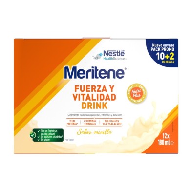 Meritene Fuerza y Vitalidad Drink 12 Botellas 180 ml Sabor Vainilla
