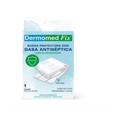 Dermomed Fix Banda Protectora con Gasa Antiseptica 1 Unidad 75 cm x 8 cm