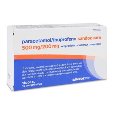 PARACETAMOL/IBUPROFENO SANDOZ CARE 500 MG/200 MG 16 COMPRIMIDOS RECUBIERTOS