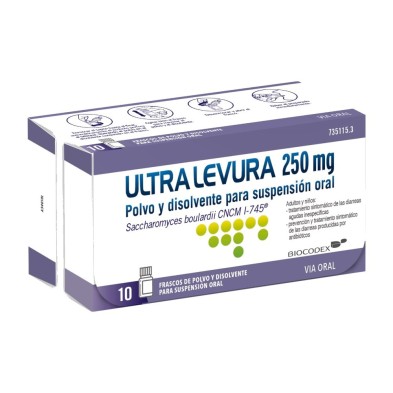 Ultra-levura 250 mg 10 Frascos Polvo y Disolvente para Suspension Oral