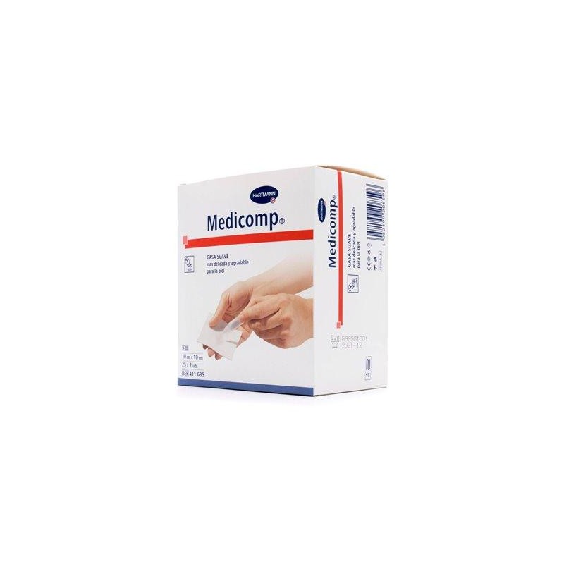 MEDICOMP COMPRESAS NON WOVEN APOSITO ESTERIL GASA SUAVE 10x10 CM 25 SOBRES 2 UNIDADES