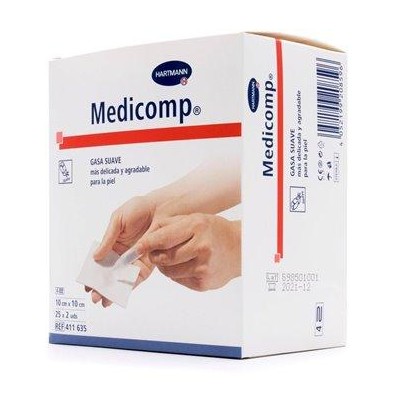 MEDICOMP COMPRESAS NON WOVEN APOSITO ESTERIL GASA SUAVE 10x10 CM 25 SOBRES 2 UNIDADES