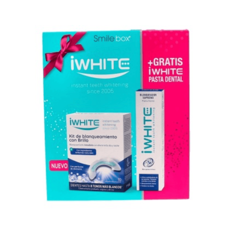 IWHITE KIT BLANQUEAMIENTO CON BRILLO 10 MOLDES + PASTA DENTAL 1 ENVASE 75 ML PACK PROMO