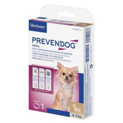 PREVENDOG 0,636 G CAJA CARTON 2 BOLSAS CON 1 COLLAR MEDICAMENTOSO PARA PERROS MUY PEQUEÑOS 35 CM