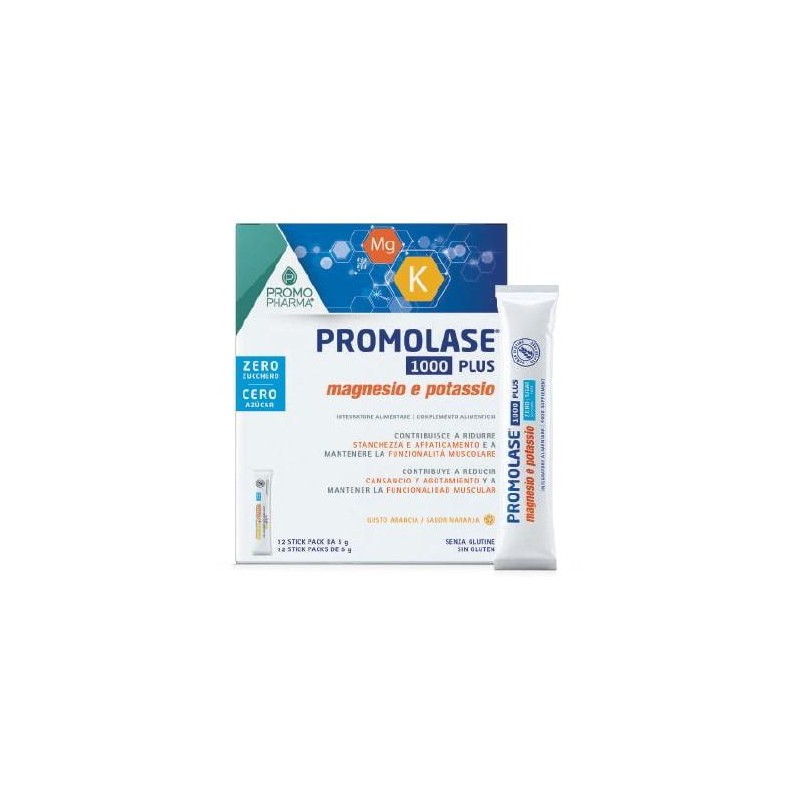 PROMOLASE 1000 PLUS MAGNESIO Y POTASIO 12 STICK NARANJA S/AZUCAR