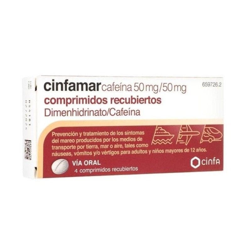 CINFAMAR CAFEINA 50/50 MG 4 COMPRIMIDOS
