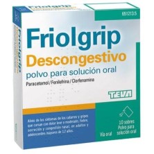 FRIOLGRIP DESCONGESTIVO 650/4/10 MG 10 SOBRES POLVO SOLUCION ORAL