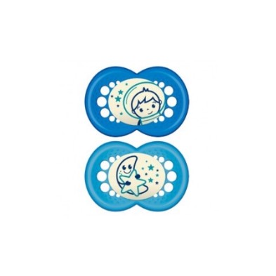 CHUPETE SILICONA MAM NIGHT + 6 M PACK DOBLE AZUL
