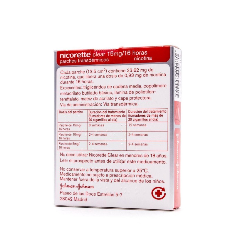 NICORETTE CLEAR 15 mg/16 h 14 PARCHES TRANSDERMICOS 23,62 mg
