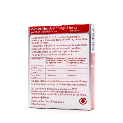 NICORETTE CLEAR 15 mg/16 h 14 PARCHES TRANSDERMICOS 23,62 mg