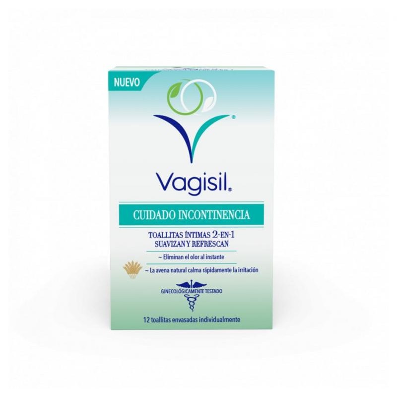 VAGISIL CUIDADO INCONTINENCIA TOALLITAS INTIMAS 2 EN 1 12 UNIDADES