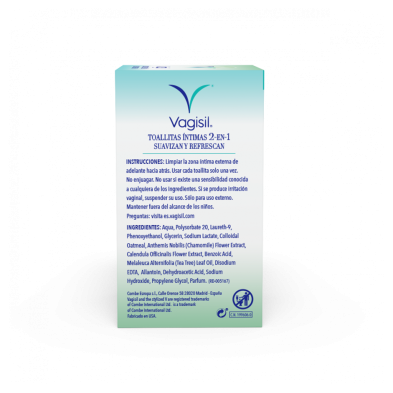 VAGISIL CUIDADO INCONTINENCIA TOALLITAS INTIMAS 2 EN 1 12 UNIDADES