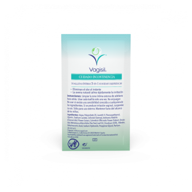 VAGISIL CUIDADO INCONTINENCIA TOALLITAS INTIMAS 2 EN 1 12 UNIDADES