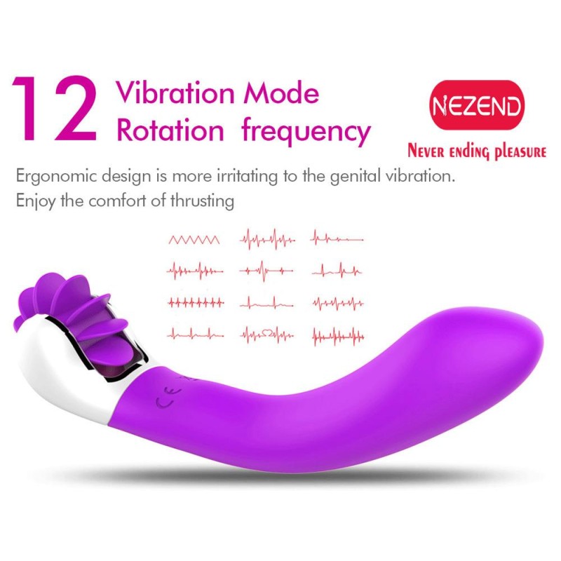 LENGUA MORADO VIBRADOR DOBLE CABEZAL RECARGABLE NEZEND