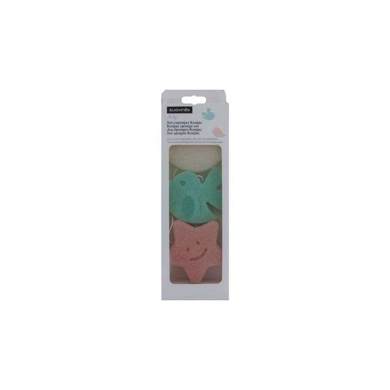 ESPONJA BAÑO INFANTIL SUAVINEX KONJAC BABY SET 3 UNIDADES